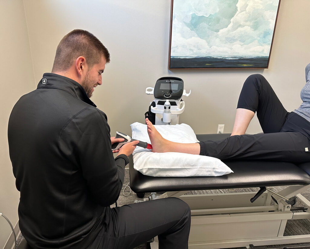 shockwave therapy on foot for plantar fasciitis Fargo, ND PT using shockwave therapy on foot for plantar fasciitis Fargo ND